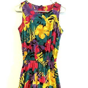 VTG 1970s IFI COTTON FLORAL TROPICAL CRUISE DRESS & BELT SIZE 8 Tall